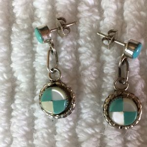Mother of pearl and turquoise pierced earrings